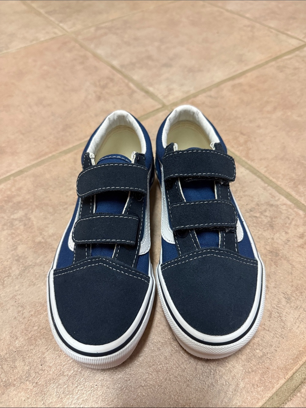 Vans Kids Navy and White Velcro Skate Sneakers